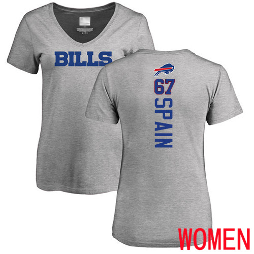 NFL Women Buffalo Bills #67 Quinton Spain Ash Backer V-Neck T Shirt